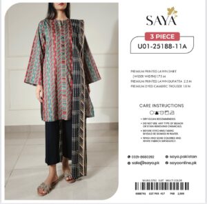 SAYA 3-Piece Unstitched Lawn Suit – U01-25188-11A (Multicolor)