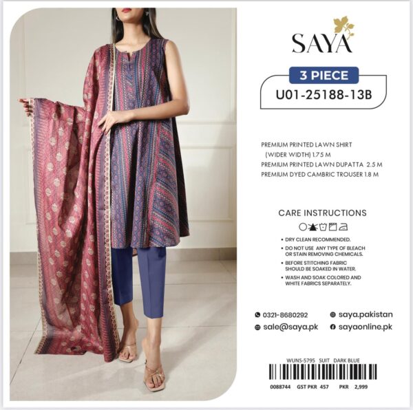 SAYA 3-Piece Unstitched Lawn Suit – U01-25188-13B