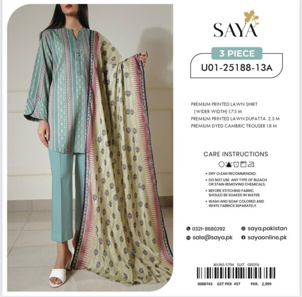 SAYA 3-Piece Unstitched Lawn Suit – U01-25188-13A