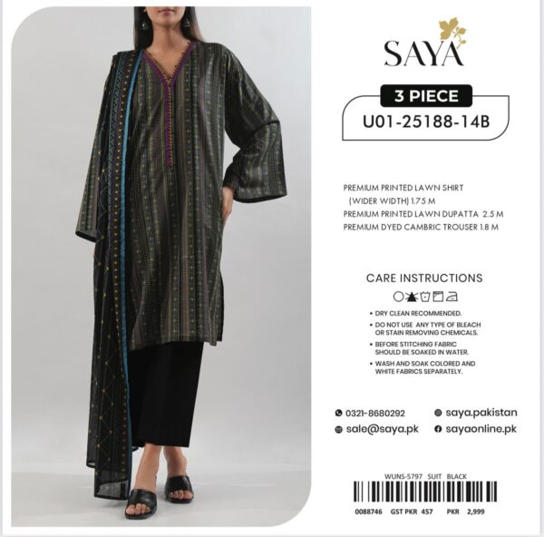 SAYA 3-Piece Unstitched Lawn Suit – U01-25188-14B