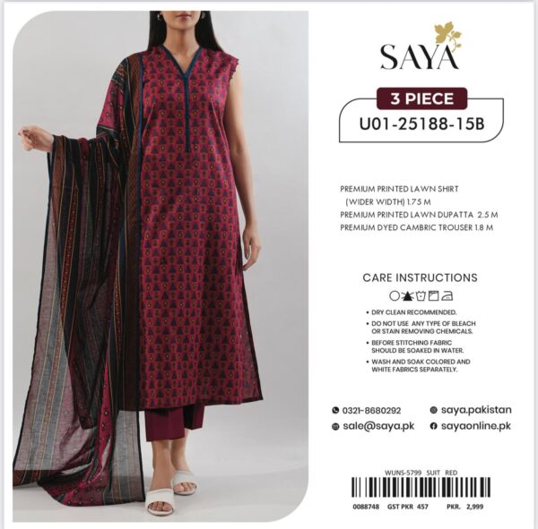 SAYA 3-Piece Unstitched Lawn Suit – U01-25188-15B