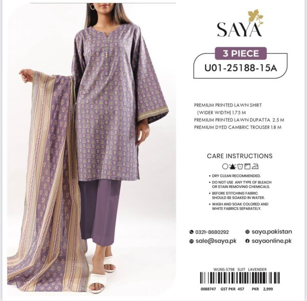 SAYA 3-Piece Unstitched Lawn Suit – U01-25188-15A