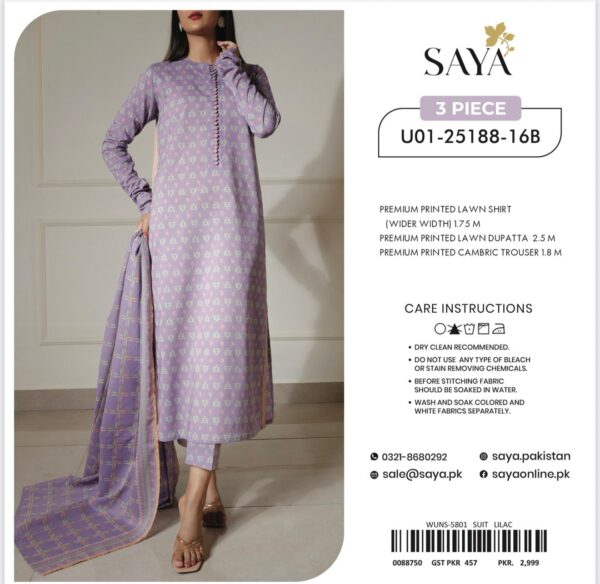 SAYA 3-Piece Unstitched Lawn Suit – U01-25188-16B