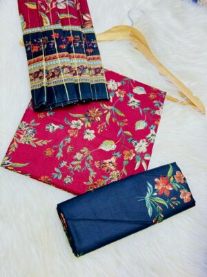 Unstitched binsaeed three piece lawn suit